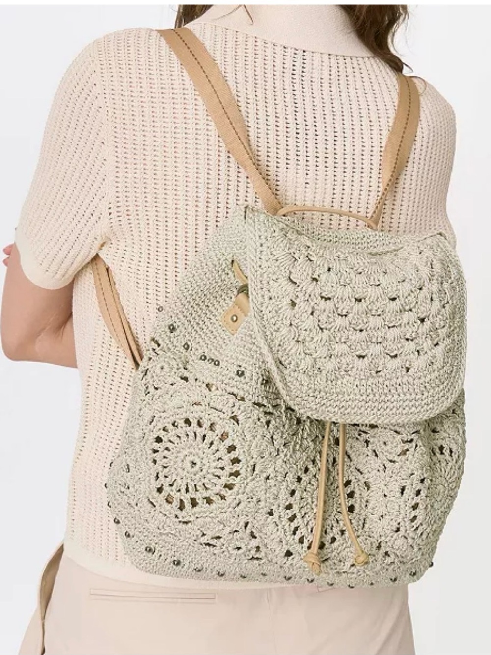 THE SAK Sayulita Crochet Large Cream Tan Travel Beach Shoulder Handbag Backpack